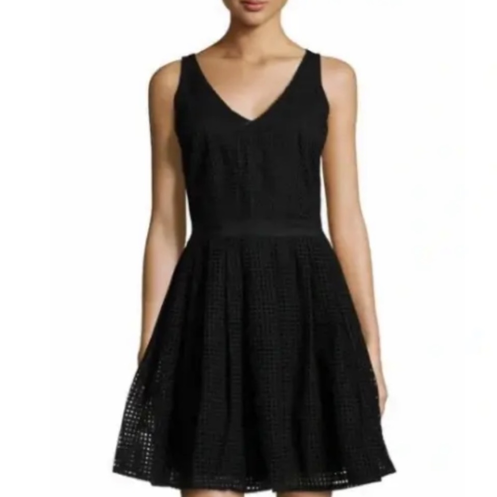 Joie 'Creneau' Black Square Eyelet Fit n' Flare Dress - size Extra Small